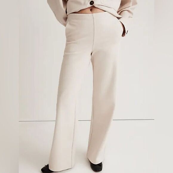 Madewell Pants - Madewell Size Small Beige Ponte Wide Leg Pants Elastic Pull On Waist Stretchy